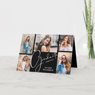 5 Photo Black Graduation Invitation