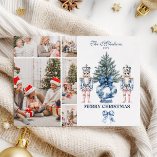 5 Photo Blue Chinoiserie Nutcracker Christmas Holiday Card