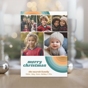 5 Photo Border - Merry Christmas Retro Line Art Holiday Card