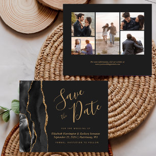 5-Photo Budget Black Gold Agate Dark Save the Date