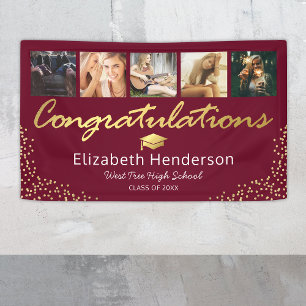 5 Photo Burgundy Gold Graduation Party Banner