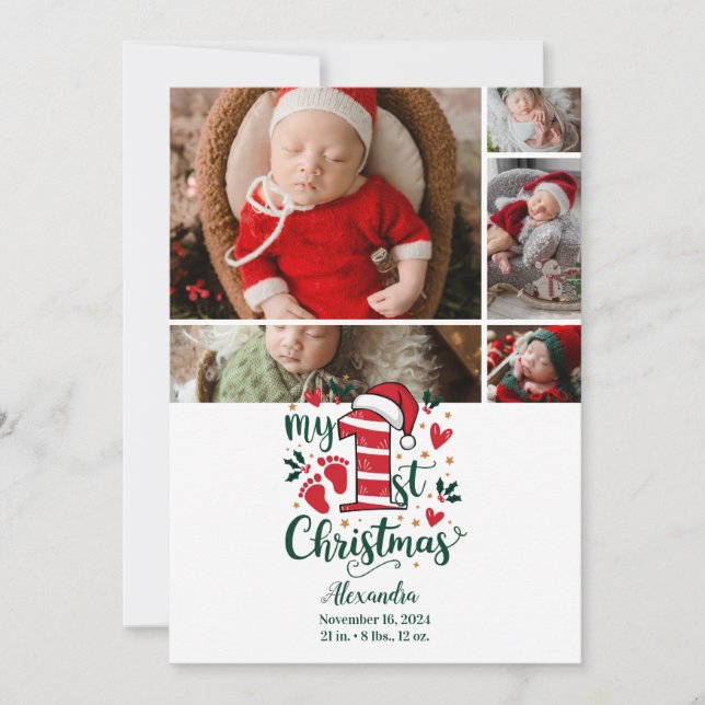 5 Photo Candy Cane Baby 1st Christmas Holiday Card (Front)