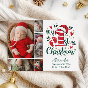 5 Photo Candy Cane Baby 1st Christmas Holiday Card