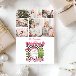 5 Photo Chequered Merry & Bright Christmas Holiday Card