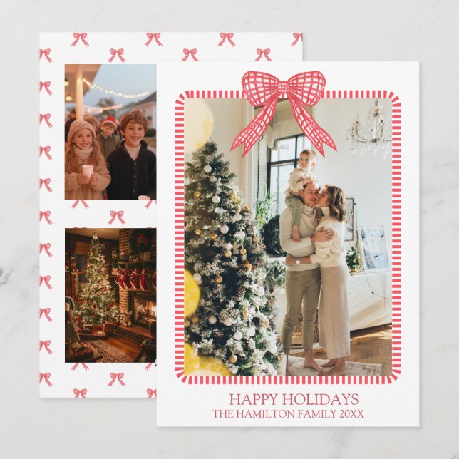 5 Photo Christmas Coquette Bow Grandmillennial Holiday Card (Front/Back)
