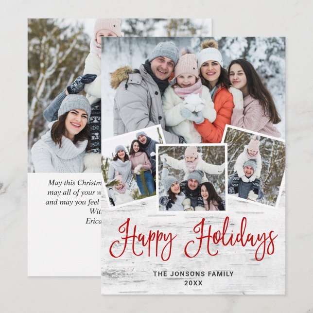 5 PHOTO Christmas Rustic Birch Bark Greeting Holiday Card (Front/Back)