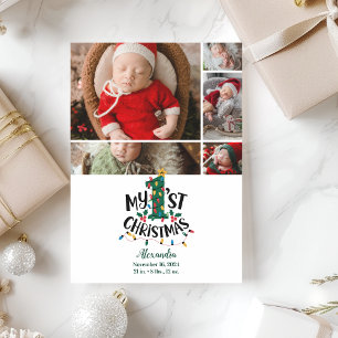 5 Photo Christmas Tree Lights First Christmas Holiday Card