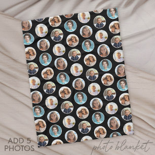 5 Photo Circle Border Collage - Black White Fleece Blanket