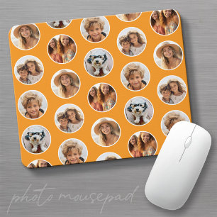 5 Photo Circle Border Collage - Orange White Mouse Mat