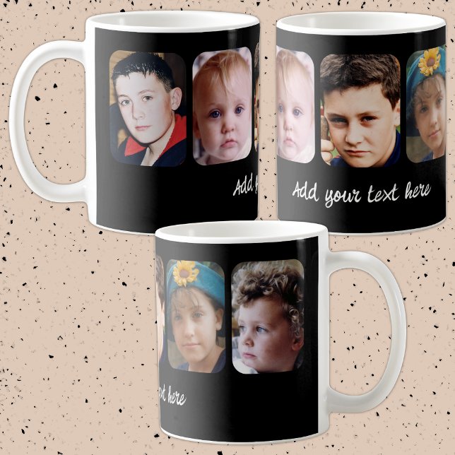 5 photo collage add text black coffee mug (Creator Uploaded)