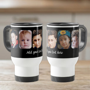 5 photo collage add text black travel mug