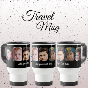 5 photo collage add text black travel mug