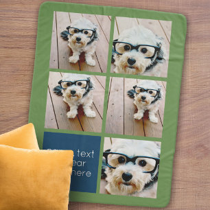 5 Photo Collage and text colour block - blue green Sherpa Blanket