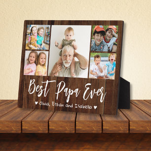 5 Photo Collage Best Papa Ever Grandkids Wood Plaque