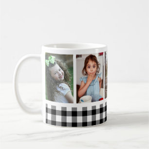 5 Photo Collage Black Buffalo Plaid Holiday Coffee Mug