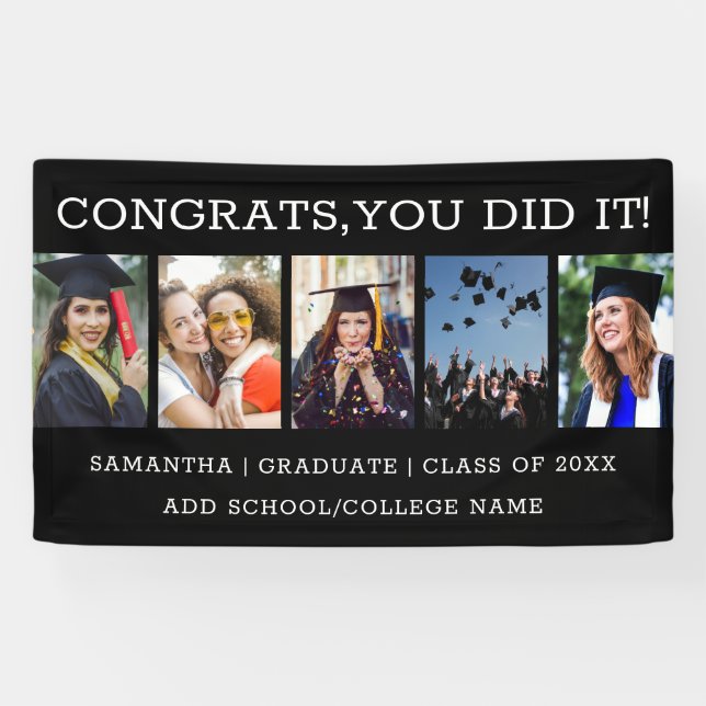 5 Photo Collage Congrats Graduate 2023 Graduation Banner (Horizontal)