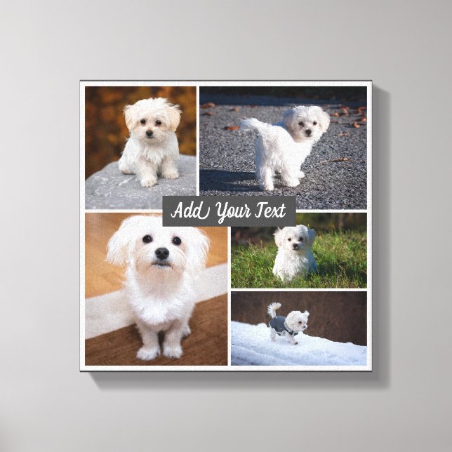 5 Photo Collage Custom Named Grey Canvas Print. (Front)