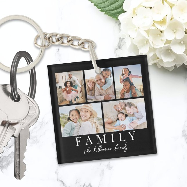 5 Photo Collage Double Sided Key Ring (5 Photo Collage Double Sided Keychain )