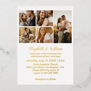 5 Photo Collage Elegant Foil Wedding Invitation