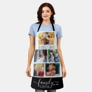 5 Photo Collage Family Name Quote Black And White Apron