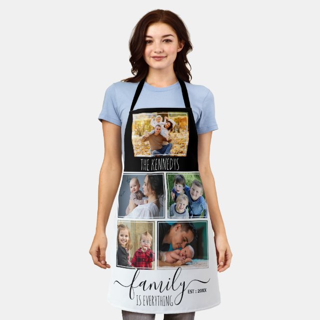 5 Photo Collage Family Quote Name Grandma Gift Apron (Worn)