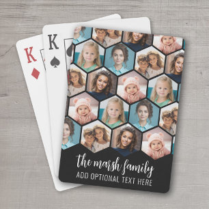 5 Photo Collage - funky hexagon pattern - black Playing Cards