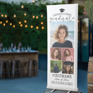 5 Photo Collage - Graduation Modern Minimal White Retractable Banner