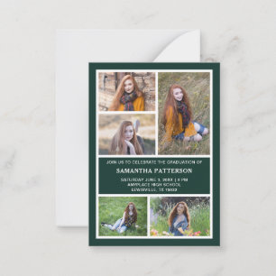 5 Photo Collage Green & White Graduation Ceremony  Card