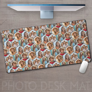 5 Photo Collage Honeycomb Hexagon Pattern - grey Desk Mat