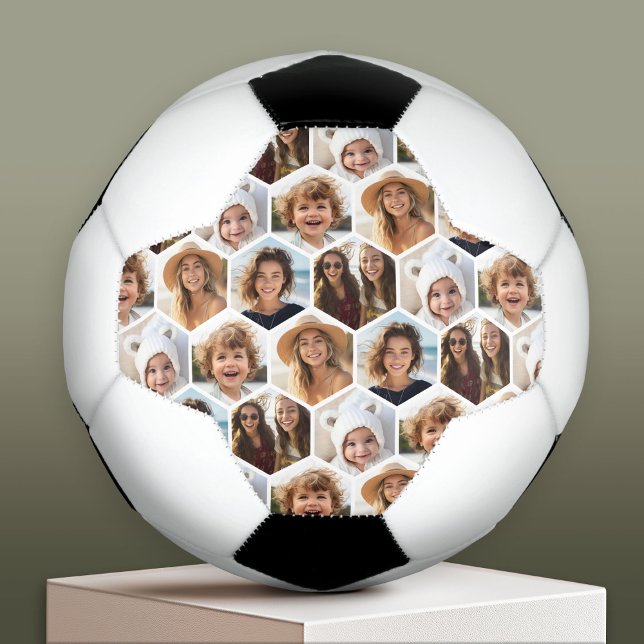 5 Photo Collage Honeycomb Hexagon Pattern - white Football (Custom Soccer Ball)