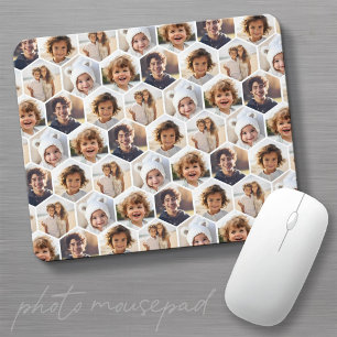 5 Photo Collage Honeycomb Hexagon Pattern - white Mouse Mat