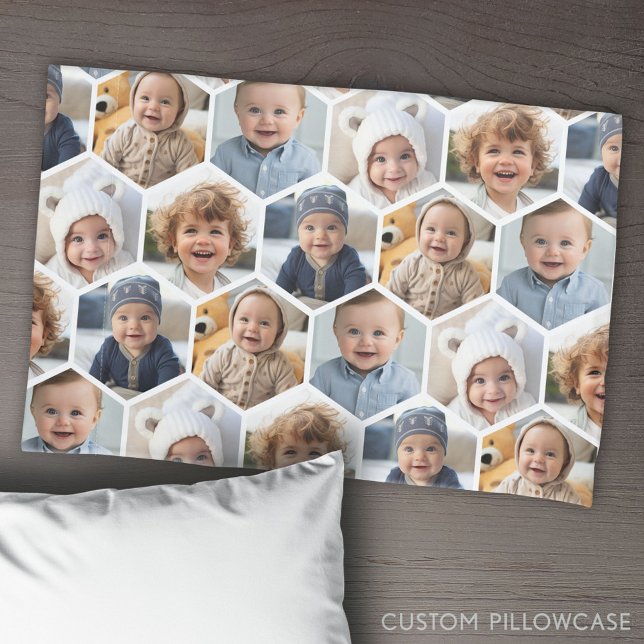 5 Photo Collage Honeycomb Hexagon Pattern - white Pillowcase (Create Your Own Photo Collage Pillowcase)