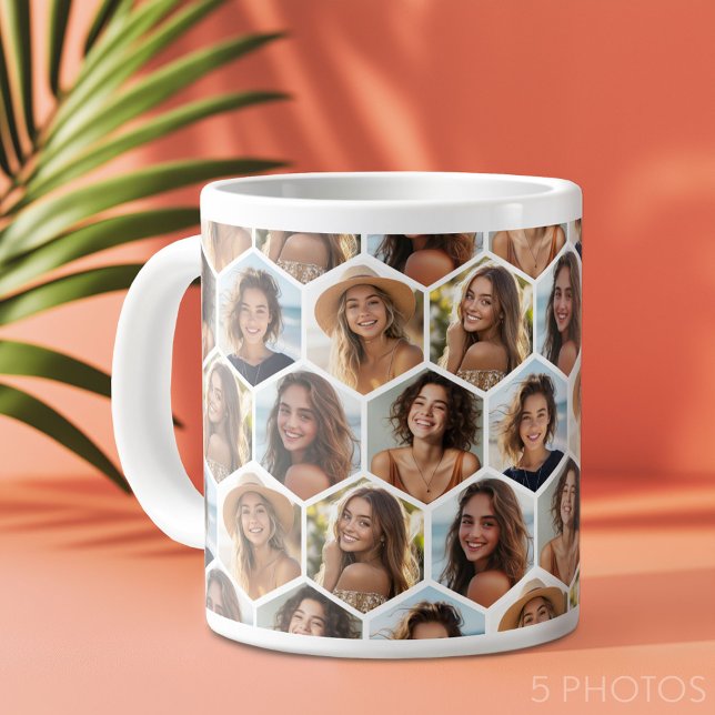 5 Photo Collage Honeycomb Pattern BE Patient  Large Coffee Mug (Custom Photo Collage Mug)