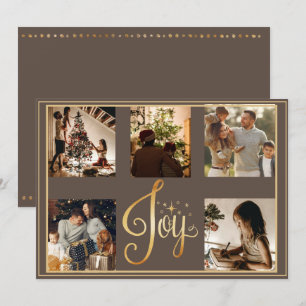 5 photo Collage Joy Gold Christmas Xmas Holiday Card