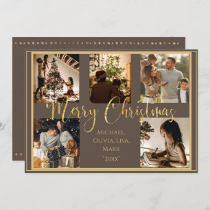 5 Photo Collage Merry Christmas Gold  Holiday