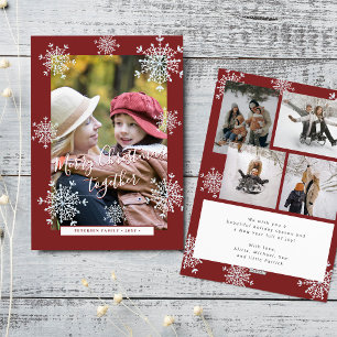 5 photo collage Merry Christmas snowflakes red Holiday Card