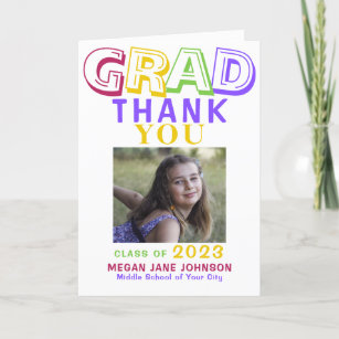 5 Photo collage middle school 2022 graduation  Thank You Card