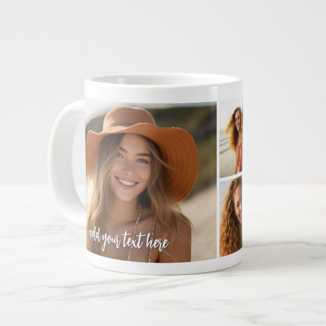 5 Photo Collage - Mod Minimal with Script Text Large Coffee Mug (Front Left)