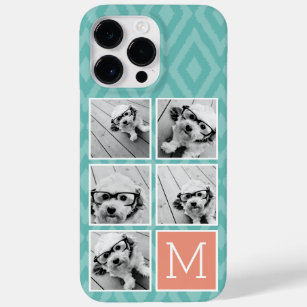 5 Photo Collage Monogram - coral and teal ikat Case-Mate iPhone 14 Pro Max Case