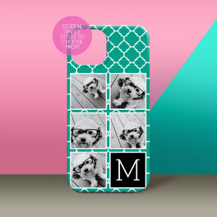 5 Photo Collage Monogram - Emerald Green and Black