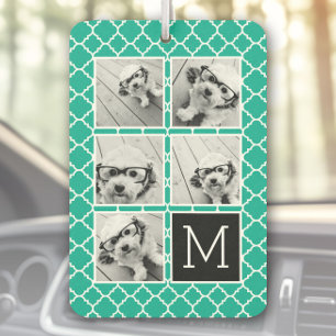 5 Photo Collage Monogram - Emerald Green and Black Car Air Freshener