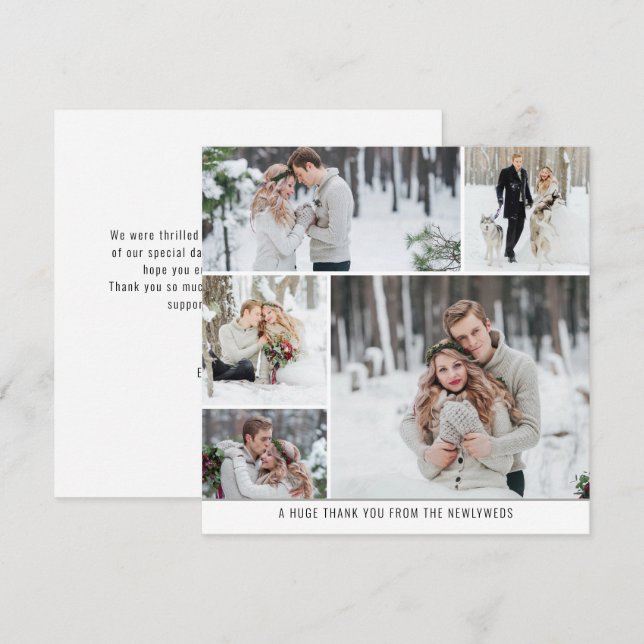 5 photo collage Newlyweds Wedding Square Thank you Card (Front/Back)