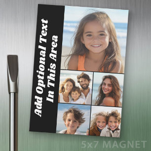 5 Photo Collage Optional Text - Black - Magnet