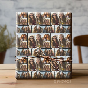 5 Photo Collage Optional Text -- CAN Edit Black Wrapping Paper