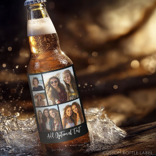 5 Photo Collage Optional Text -- CAN Edit Colour Beer Bottle Label
