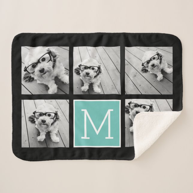 5 Photo Collage Optional Text -- CAN Edit Colour Sherpa Blanket (Front (Horizontal))