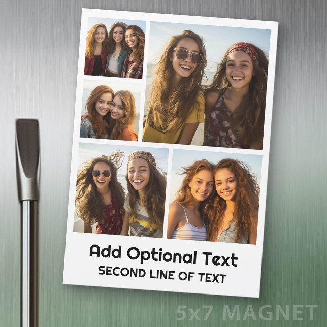 5 Photo Collage Optional Text -- Fridge Magnet (Photo Magnet - 5x7 size)