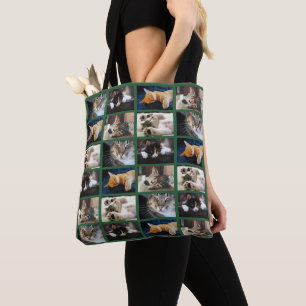 5 Photo Collage Pattern Green Border Tote Bag