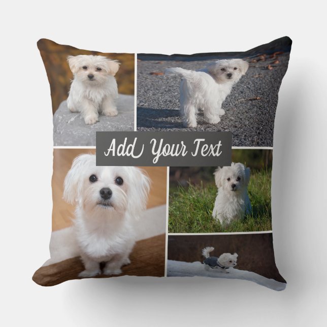 5 Photo Collage Pet Photo Personalised Grey Cushion (Front)