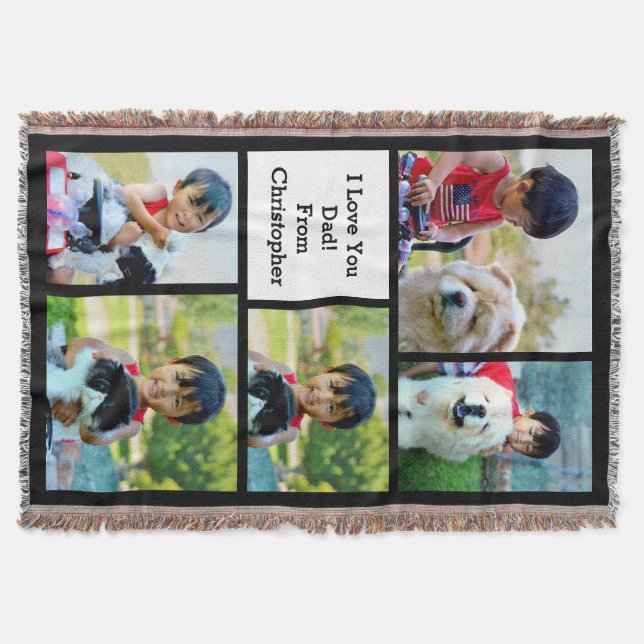 5 Photo Collage Picture Father's Day Throw Blanket (Front)